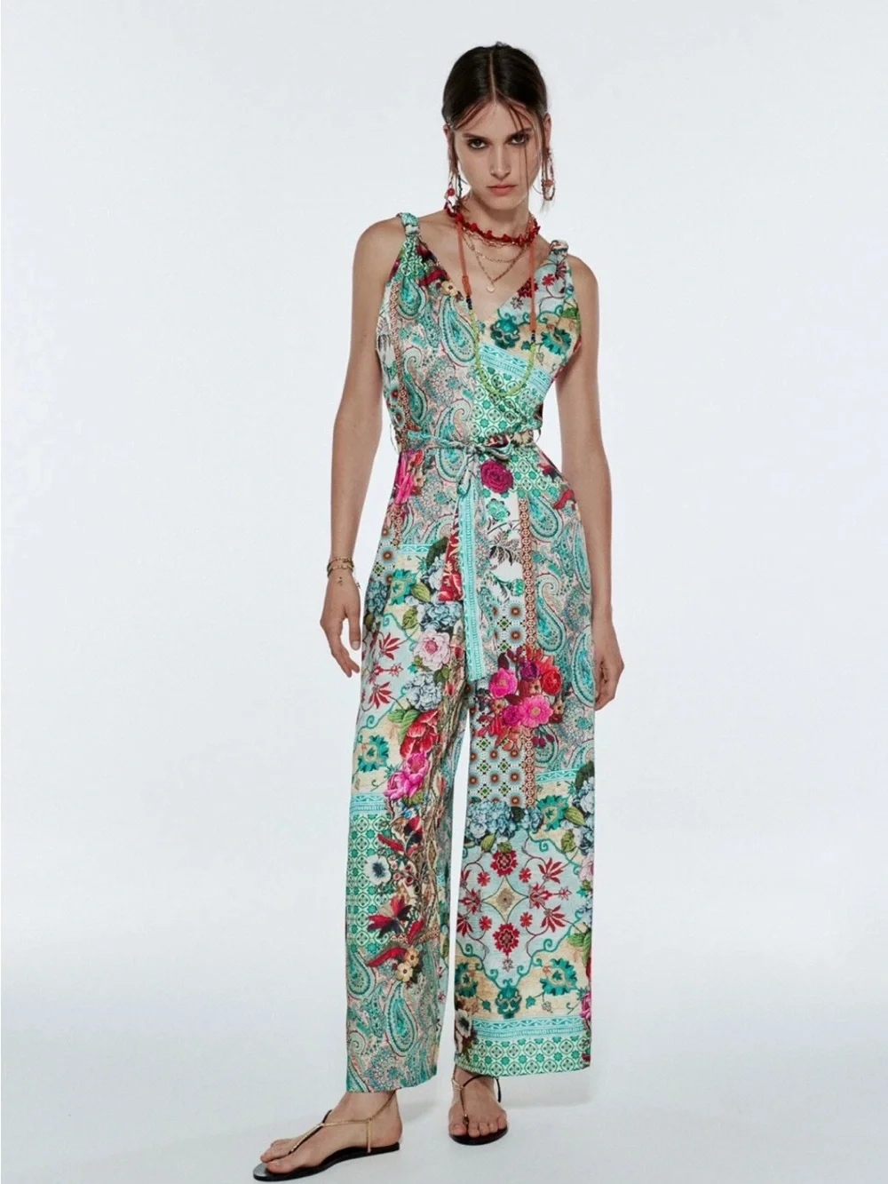 Zara Printed Patchwork Romper Jumpsuit Size Medium